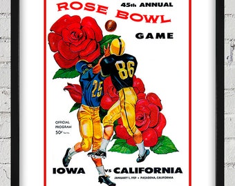 1959 Vintage Iowa Hawkeyes - California Bears Rose Bowl Program Cover - Digital Reproduction