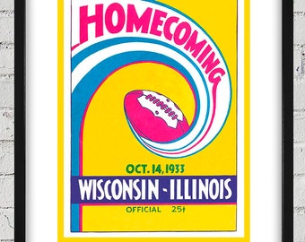 1933 Vintage Wisconsin Badgers - Illinois Fighting Illini Football Program Cover  - Digital Reproduction