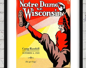 1928 Vintage Wisconsin Badgers - Notre Dame Fighting Irish Football Program Cover - Digital Reproduction