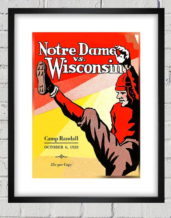 1928 Vintage Wisconsin Badgers - Notre Dame Fighting Irish Football Program Cover - Digital Reproduction