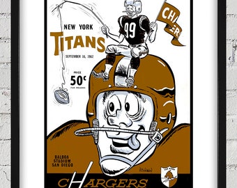 1962 Vintage New York Titans - San Diego Chargers Football Program Cover - Digital Reproduction