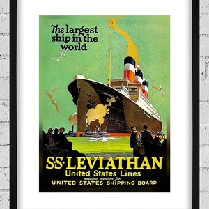 1920's Vintage United States Lines Travel Poster - SS Leviathan - Digital Reproduction