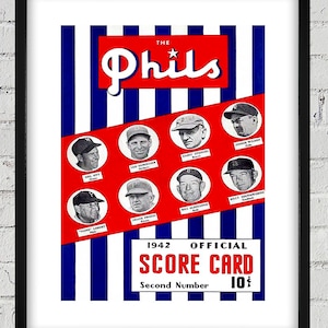 Cartão de pontuação vintage do Philadelphia Phillies de 1942 - Gerentes - Reprodução digital