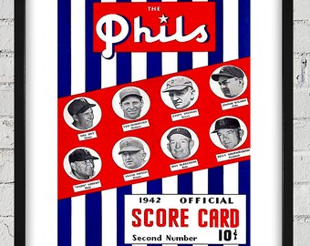 1942 Vintage Philadelphia Phillies Score Card - Managers - Digital Reproduction