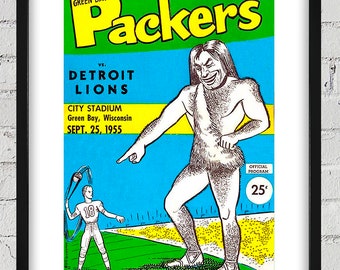 1955 Vintage Detroit Lions - Green Bay Packers Football Program Cover - Digital Reproduction