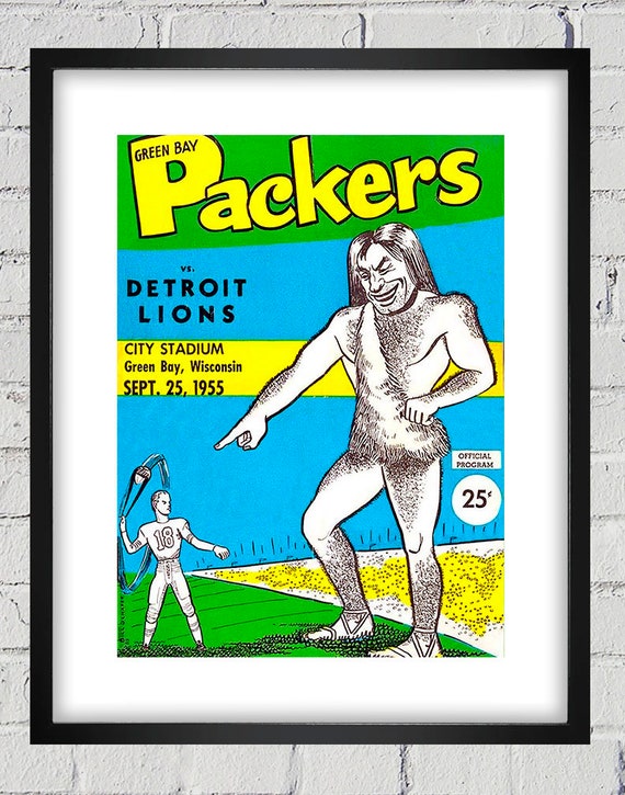 1955 Vintage Detroit Lions - Green Bay Packers Football Program Cover - Digital Reproduction