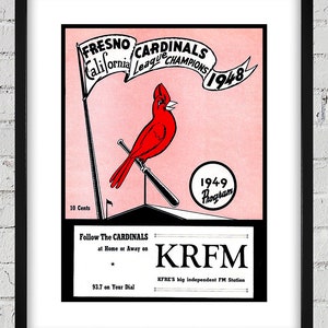 1949 Vintage Fresno Cardinals Baseball Program Cover - California League - Digital Reproduction
