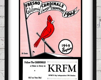 1949 Vintage Fresno Cardinals Baseball Program Cover - California League - Digital Reproduction