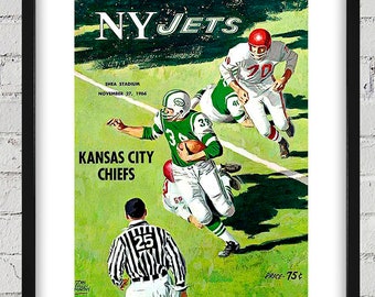 1966 Vintage Kansas City Chiefs - New York Jets Football Program Cover - Digital Reproduction
