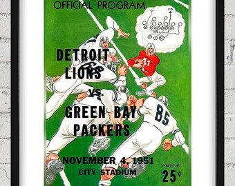 1951 Vintage Detroit Lions - Green Bay Packers Football Program Cover - Digital Reproduction