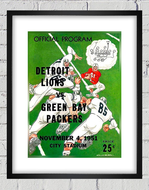 1951 Vintage Detroit Lions - Green Bay Packers Football Program Cover - Digital Reproduction