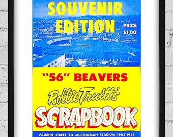 1956 Vintage Portland Lucky Beavers - Pacific Coast League Baseball Scrapbook Cover - Digital Reproduction