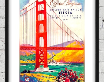 1937 Vintage San Francisco Golden Gate Bridge Fiesta Program Cover - Digital Reproduction