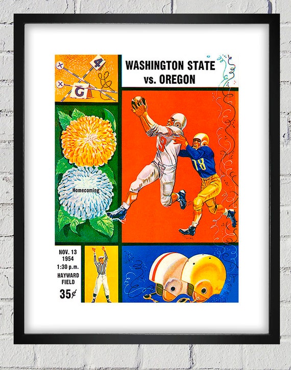 1954 Vintage Washington State Cougars - University of Oregon Ducks Football Program Cover - Digital Reproduction