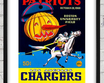 1960 Vintage Los Angeles Chargers - Boston Patriots Football Program Cover - Digital Reproduction