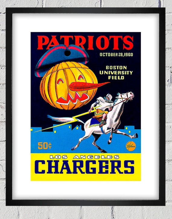 1960 Vintage Los Angeles Chargers - Boston Patriots Football Program Cover - Digital Reproduction