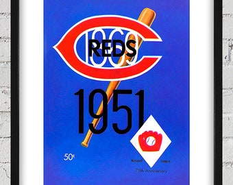 1951 Vintage Cincinnati Reds Baseball Yearbook Cover - Digital Reproduction