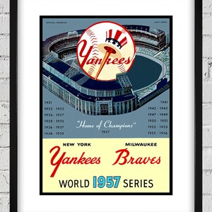 1957 Vintage New York Yankees - Milwaukee Braves World Series Baseball Programm Cover - Digitale Reproduktion