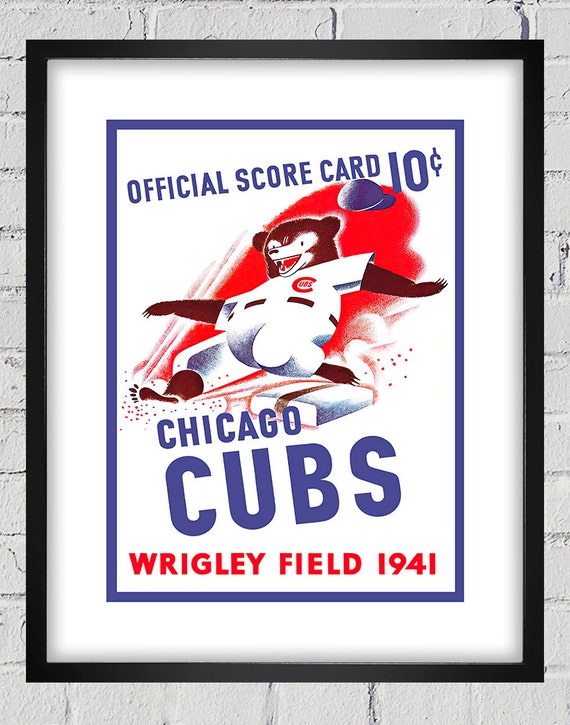 1941 Vintage Chicago Cubs Baseball Program Cover - Sliding Bear - Digital Reproduction