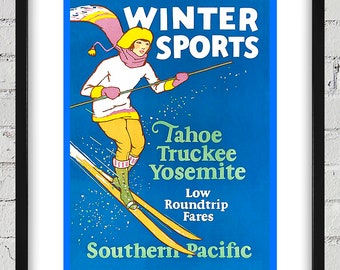 1926 Vintage Winter Sports - Tahoe, Truckee, and Yosemite - Travel Poster - Digital Reproduction