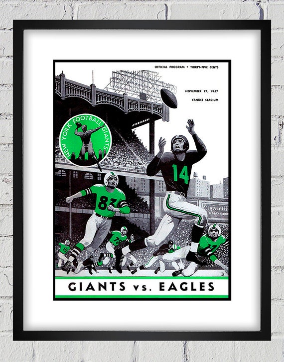 1957 Vintage Philadelphia Eagles - New York Giants Football Program Cover -  Digital Reproduction - Print or Matted or Framed