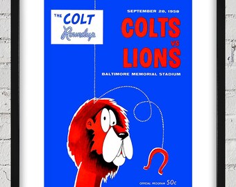 1958 Vintage Detroit Lions - Baltimore Colts - Football Program Cover - Digital Reproduction