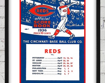 1936 Vintage Cincinnati Reds Baseball ScoreBook Cover - Digital Reproduction