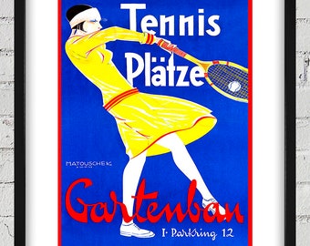1927 Vintage Platze Gartenbau Austrian Tennis Poster - Digital Reproduction