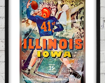1951 Vintage Iowa Hawkeyes - Illinois  Illini Football Program Cover - Digital Reproduction