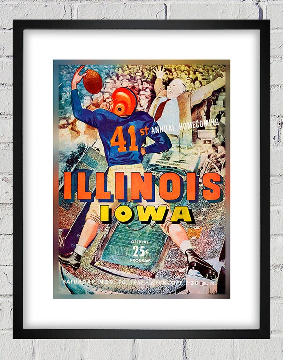 1951 Vintage Iowa Hawkeyes - Illinois  Illini Football Program Cover - Digital Reproduction