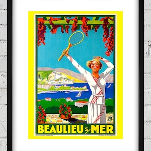 1925 Vintage Viano BEAULIEU SUR MER Tennis Poster - Digital Reproduction