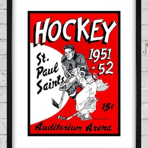 1951-1952 Vintage St. Paul Saints Hockey Programm Titelblatt - Digitale Reproduktion