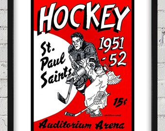 1951-1952 Vintage St. Paul Saints Hockey Program Cover - Digital Reproduction