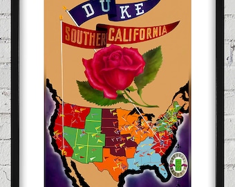 1938 Vintage USC Trojans - Duke Blue Devils Rose Bowl Program Cover - Digital Reproduction