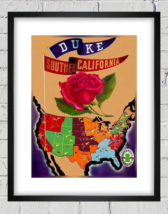 1938 Vintage USC Trojans - Duke Blue Devils Rose Bowl Program Cover - Digital Reproduction