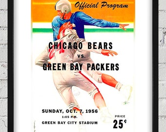 1956 Vintage Green Bay Packers - Chicago Bears Football Program Cover - Digital Reproduction