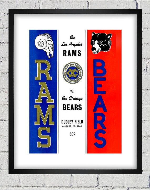 1965 Vintage Chicago Bears - Los Angeles Rams Football Program Cover - Digital Reproduction