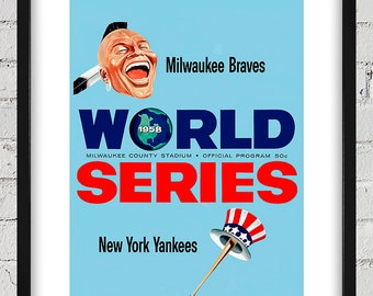 1958 Vintage New York Yankees -Milwaukee Braves Baseball World Series Program Cover - Digital Reproduction