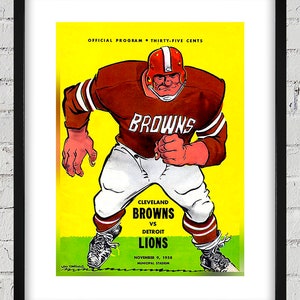 1958 Vintage Detroit Lions - Cleveland Browns Football Program Cover - Digital Reproduction