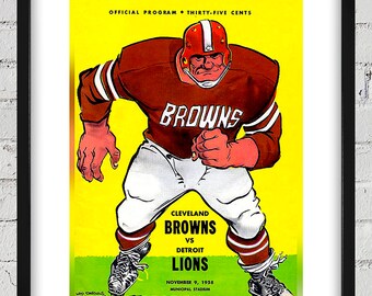 1958 Vintage Detroit Lions - Cleveland Browns Football Program Cover - Digital Reproduction