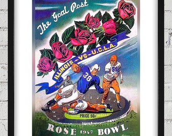 1947 Vintage Rose Bowl - UCLA Bruins - Illinois Fighting Illini Football Program Cover - Digital Reproduction