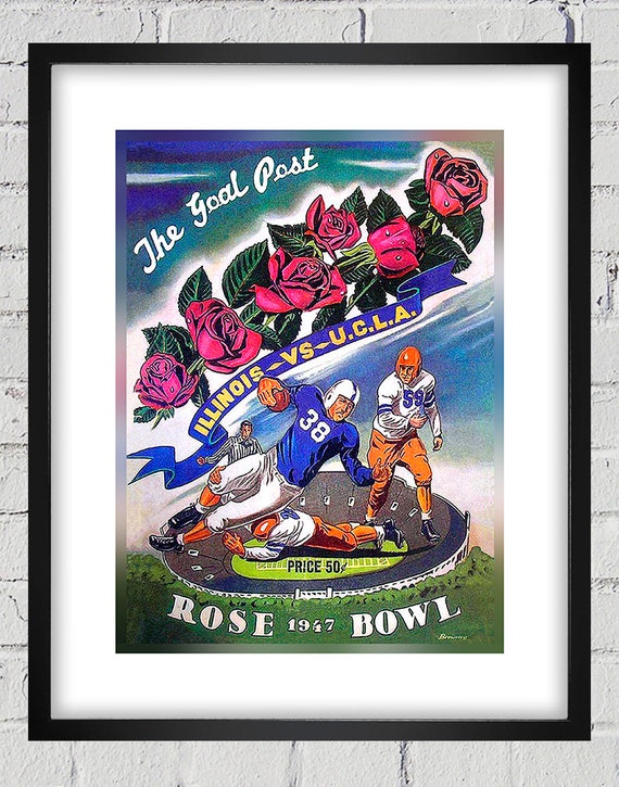 1947 Vintage Rose Bowl - UCLA Bruins - Illinois Fighting Illini Football Program Cover - Digital Reproduction