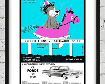 1959 Vintage Baltimore Colts- Detroit Lions Football Program Cover - Digital Reproduction