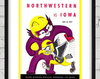 1952 Vintage Northwestern Wildcats - Iowa Hawkeyes Football Program Cover - Digital Reproduction