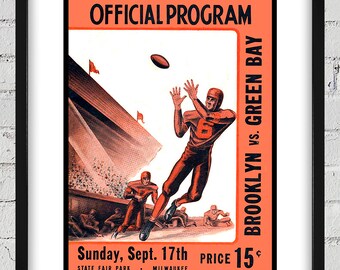 1944 Vintage Brooklyn Tigers - Green Bay Packers Football Program Cover - Digital Reproduction