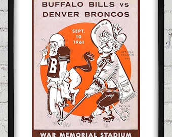 1961 Vintage Denver Broncos - Buffalo Bills Football Program Cover - Digital Reproduction