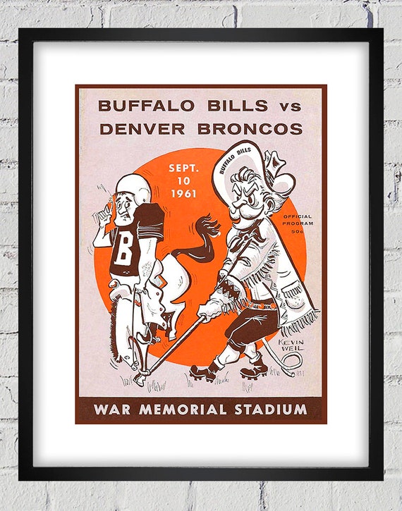 1961 Vintage Denver Broncos - Buffalo Bills Football Program Cover - Digital Reproduction