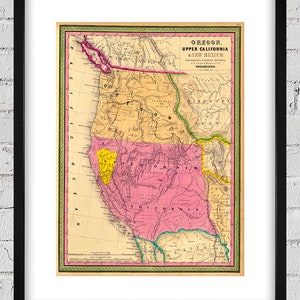 1849 Vintage Oregon - Kalifornien - New Mexico Karte - digitale Reproduktion