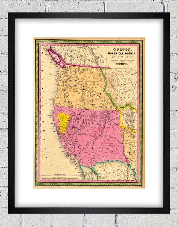 1849 Vintage Oregon - California - New Mexico Map - Digital Reproduction