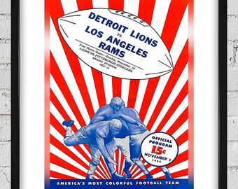 1946 Vintage Los Angeles Rams - Detroit Lions Football Program Cover - Digital Reproduction